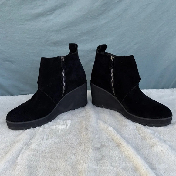 NWOT Eileen Fisher Tinker Womens Size 11 Black Suede Wedge Ankle Bootie - Picture 2 of 8